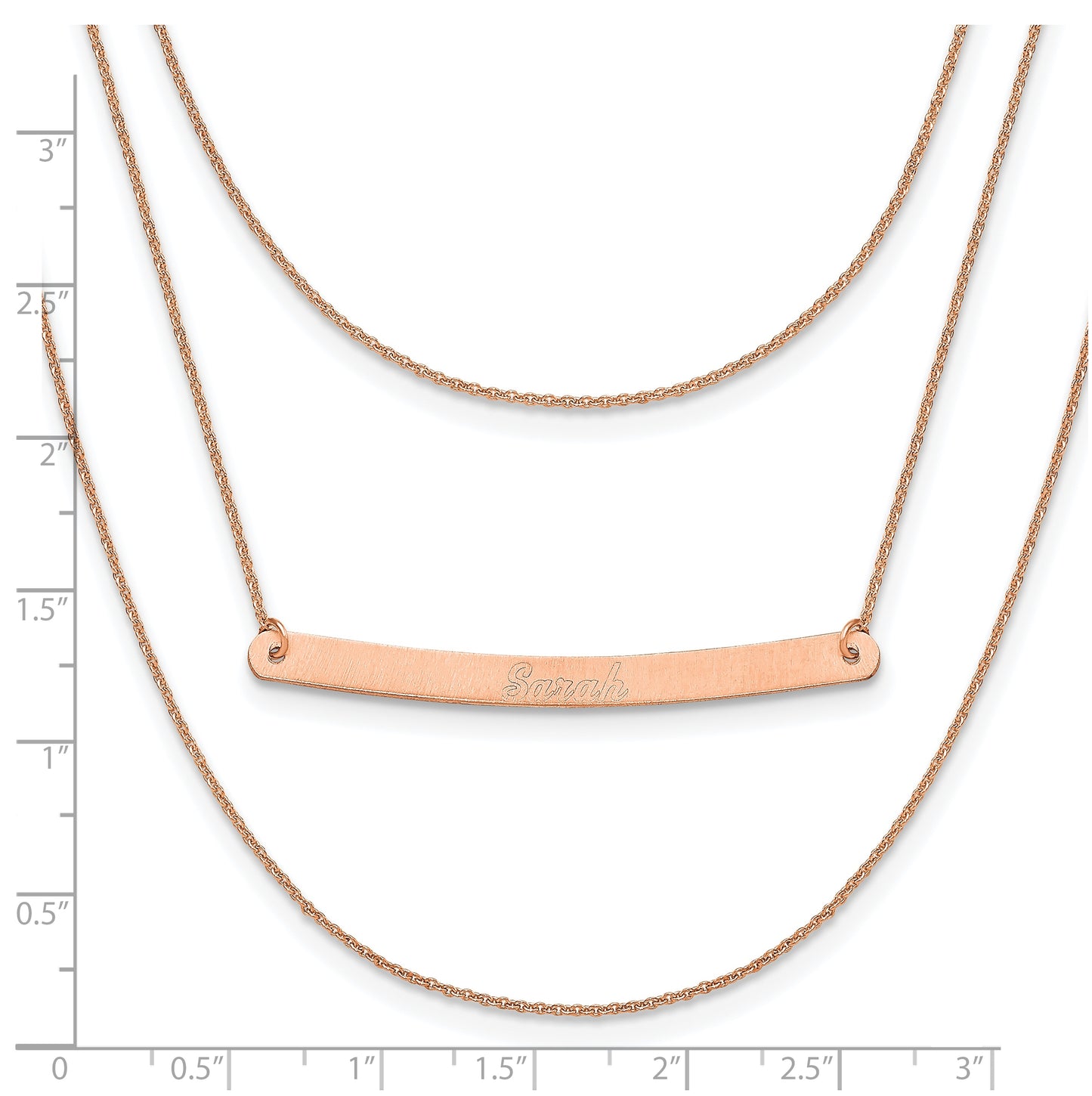 14k Yellow Or White Or Rose Gold Brushed 3 Chain 1 Bar Necklace