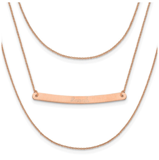 14k Yellow Or White Or Rose Gold Brushed 3 Chain 1 Bar Necklace