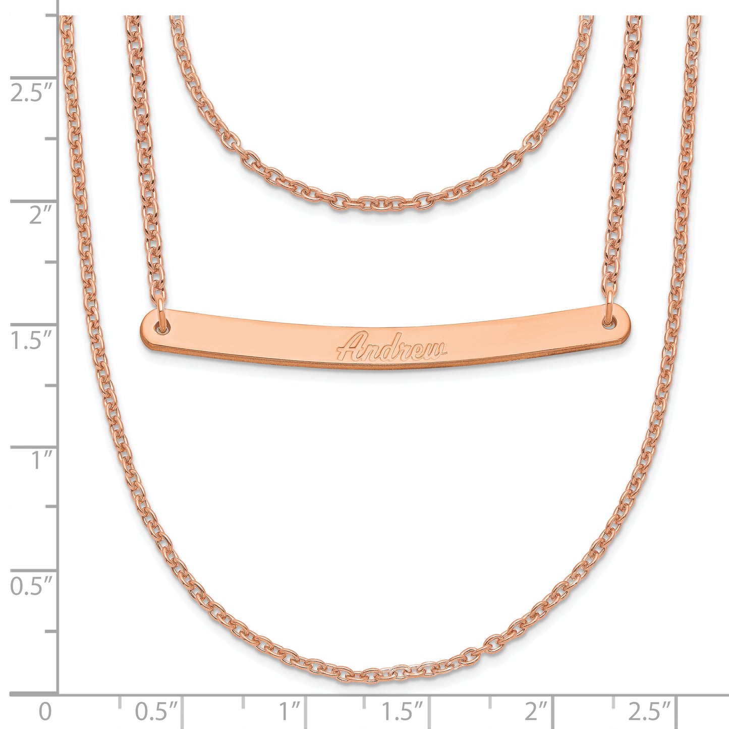 Sterling Silver Rose Gold plated Brushed 3 Chain with 1 Bar Necklace