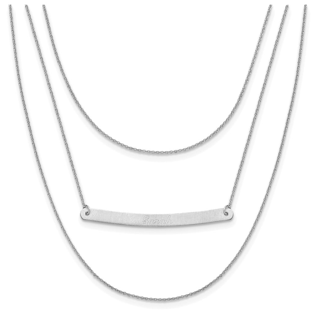 14k Yellow Or White Or Rose Gold Brushed 3 Chain 1 Bar Necklace