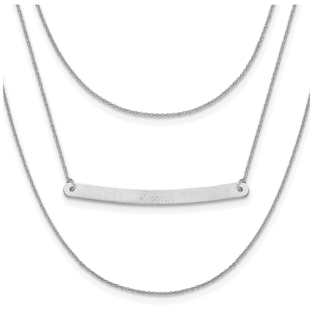 14k Yellow Or White Or Rose Gold Brushed 3 Chain 1 Bar Necklace