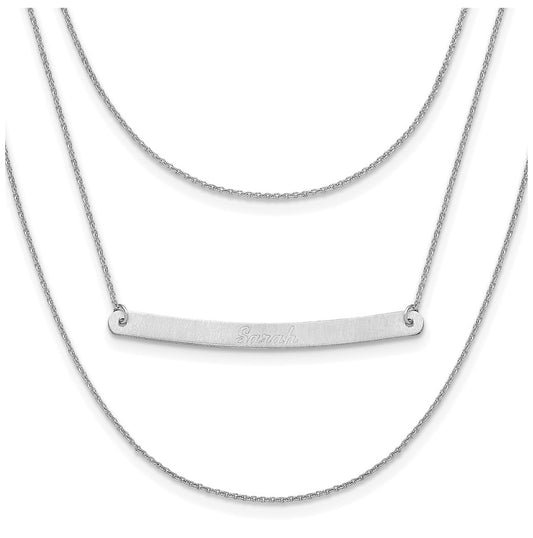 10K Yellow Or White Gold Brushed 3 Chain 1 Bar Necklace