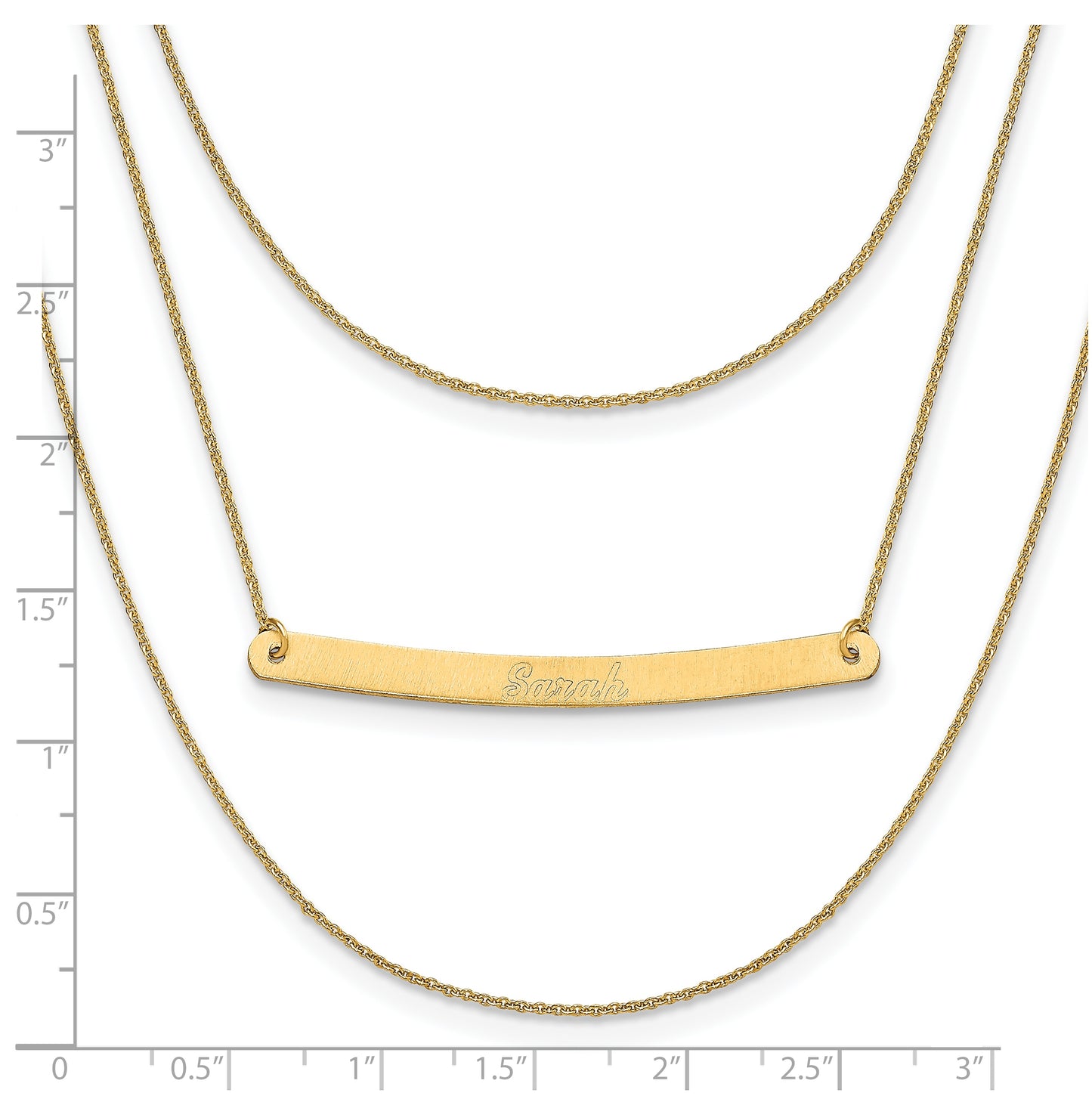 14k Yellow Or White Or Rose Gold Brushed 3 Chain 1 Bar Necklace
