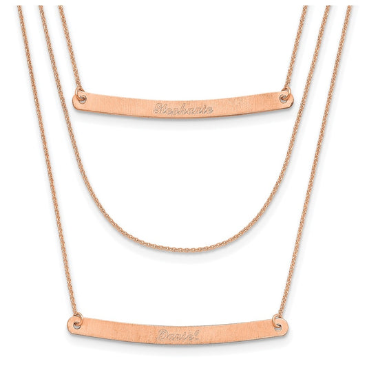 14k Rose Gold Brushed  3 Chain 2 Bar Necklace