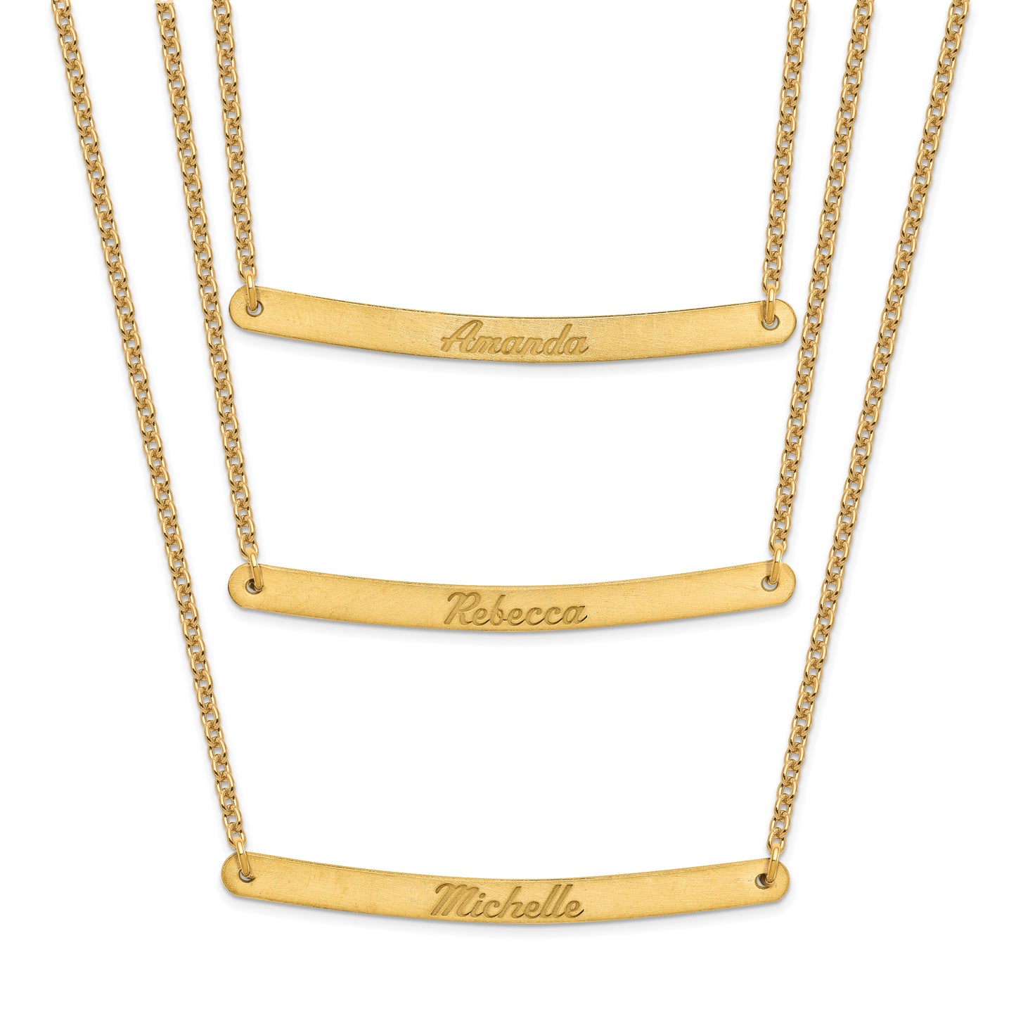 Sterling Silver Gold plated Brushed 3 Chain 3 Bar Necklace