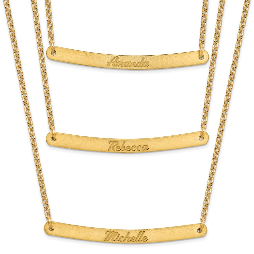 Sterling Silver Gold plated Brushed 3 Chain 3 Bar Necklace