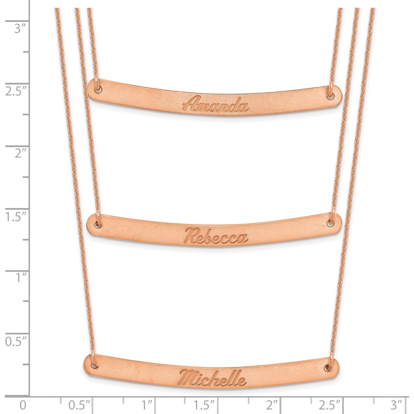 14K Rose Gold Brushed 3 Chain 3 Bar Necklace