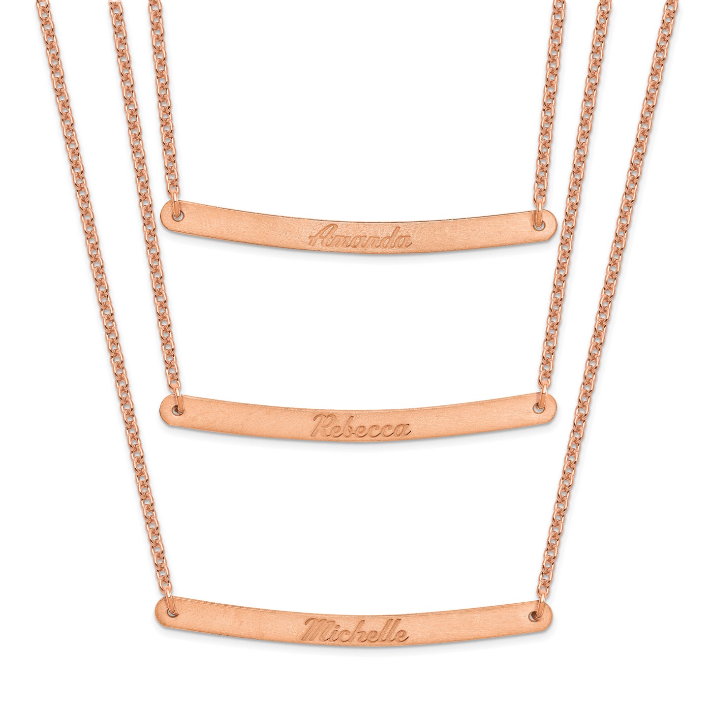 Sterling Silver Rose Gold plated Brushed 3 Chain 3 Bar Necklace