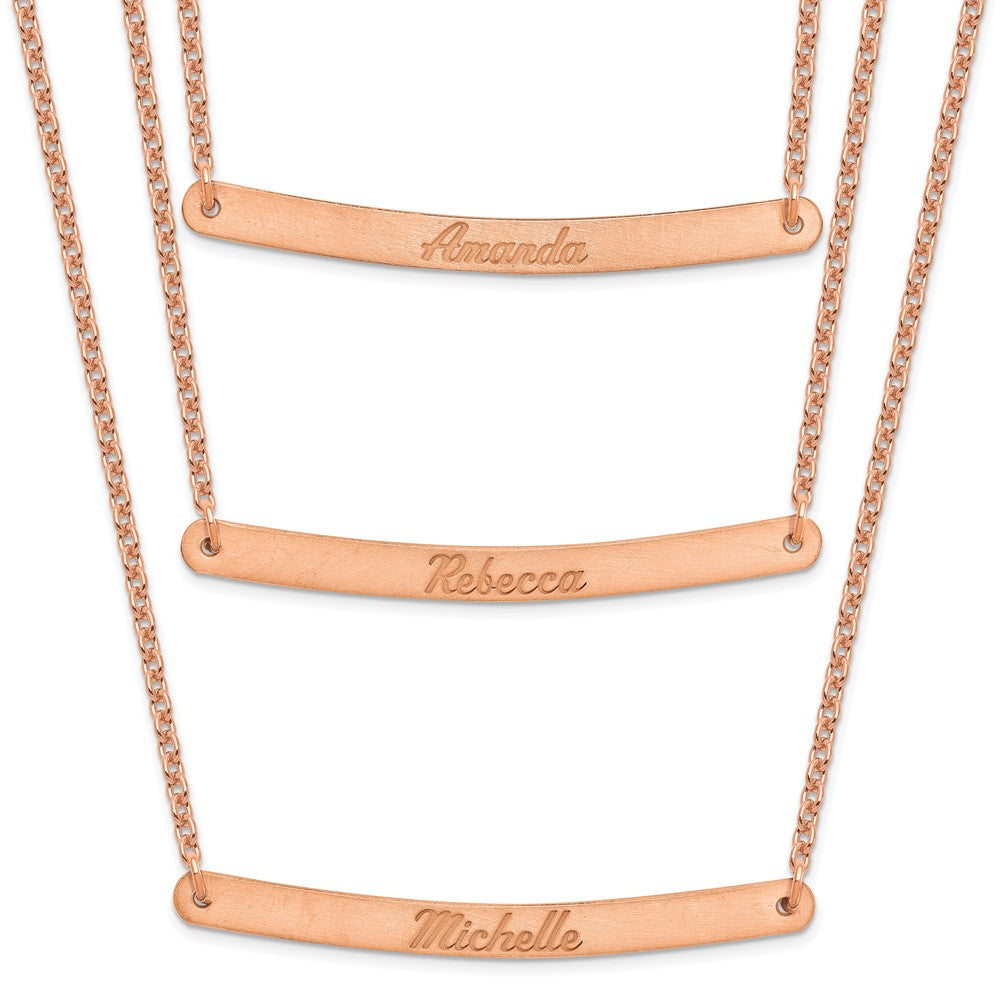 Sterling Silver Rose Gold plated Brushed 3 Chain 3 Bar Necklace