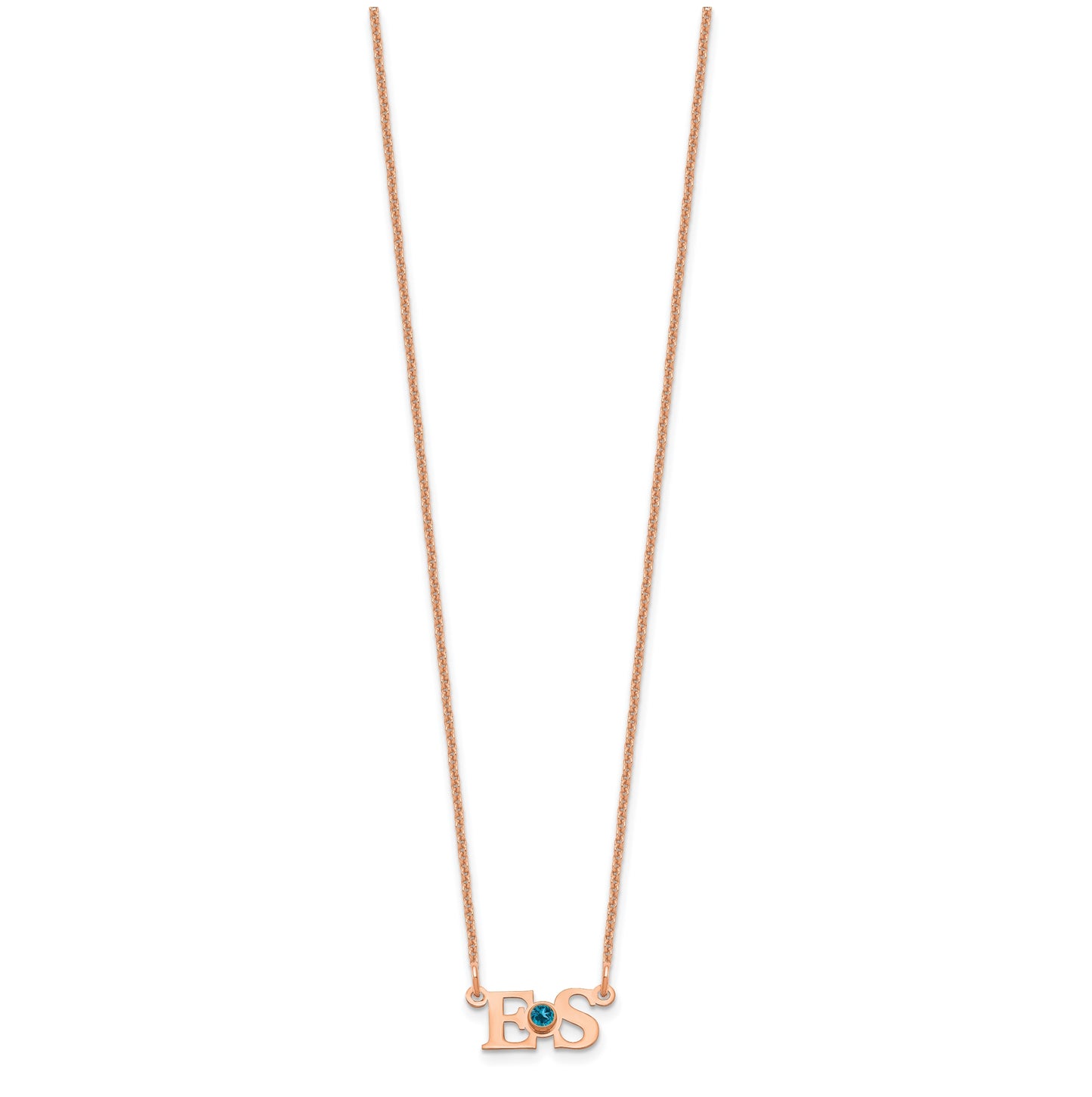 14K Rose Gold Small with 14k Bezel Birthstone Initial Necklace