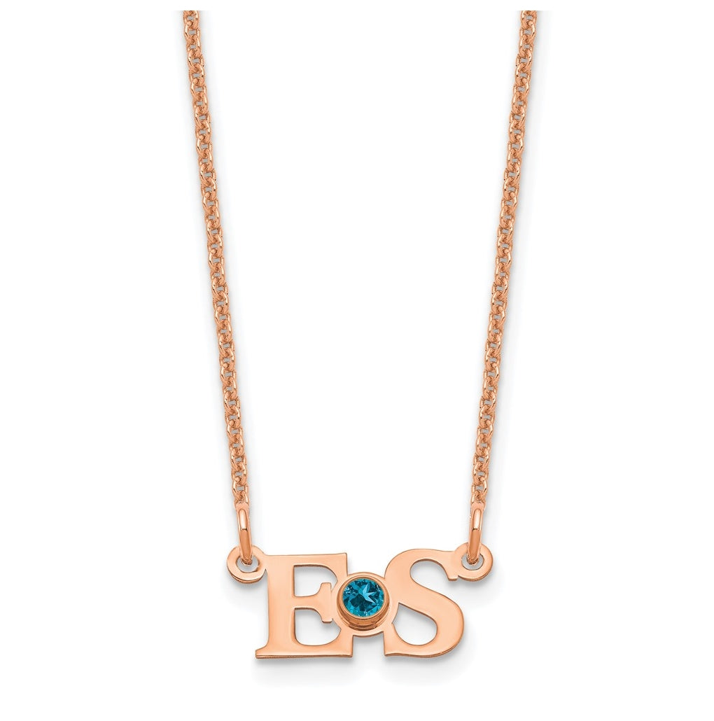 14K Rose Gold Small with 14k Bezel Birthstone Initial Necklace