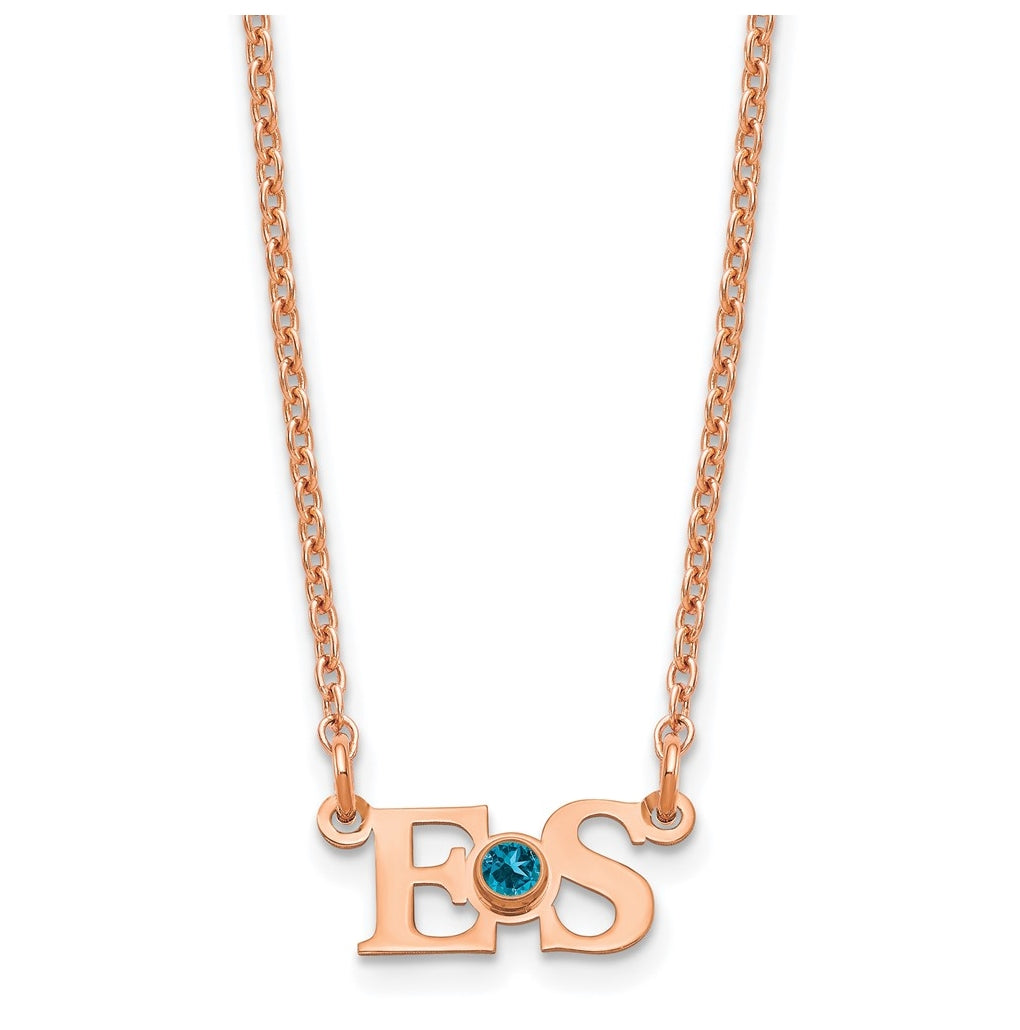 Sterling Silver Rose Gold plated Small Birthstone Initial Necklace