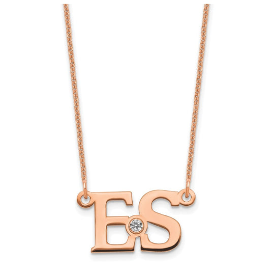 14K Rose Gold Large with 14k Bezel Birthstone Initial Necklace
