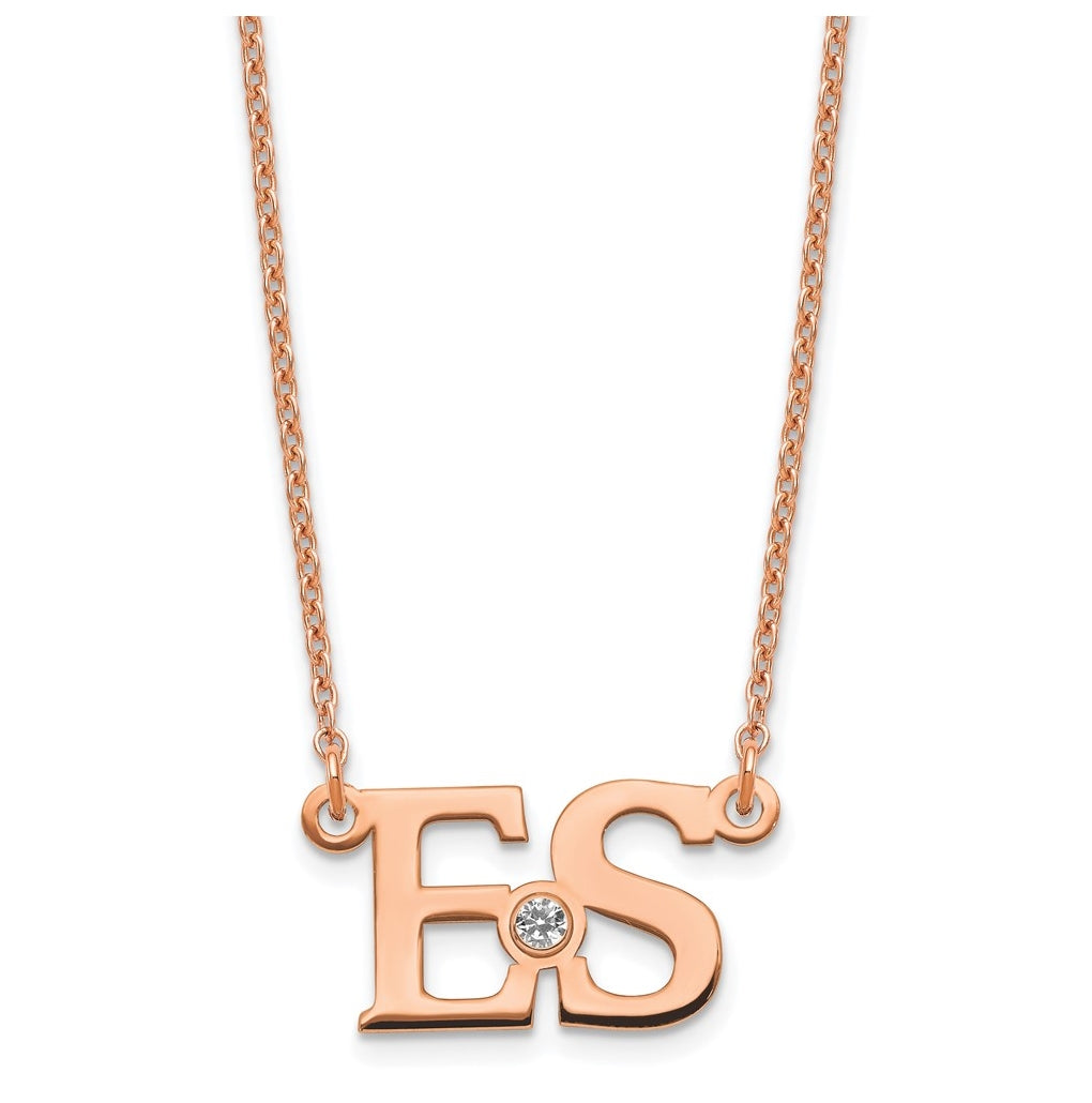 Sterling Silver Rose Gold plated Large Birthstone Initial Necklace