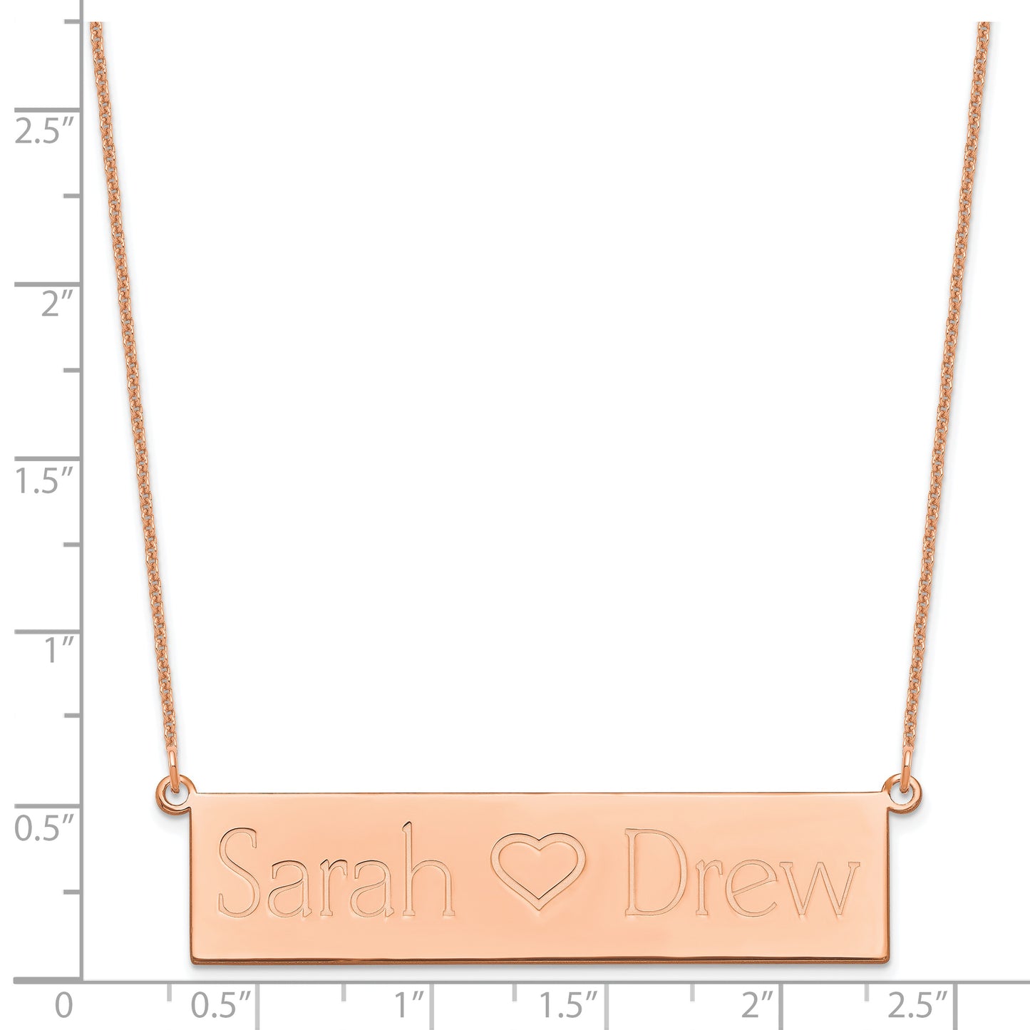14K Rose Gold Brushed 2 Names with Heart Bar Necklace