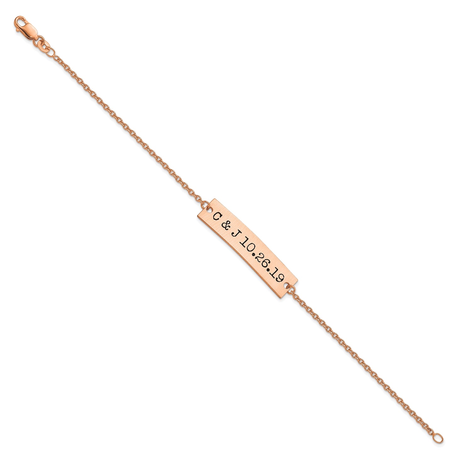 14K Rose Gold Brushed Couple's Initials and Date Enameled Bar Bracelet