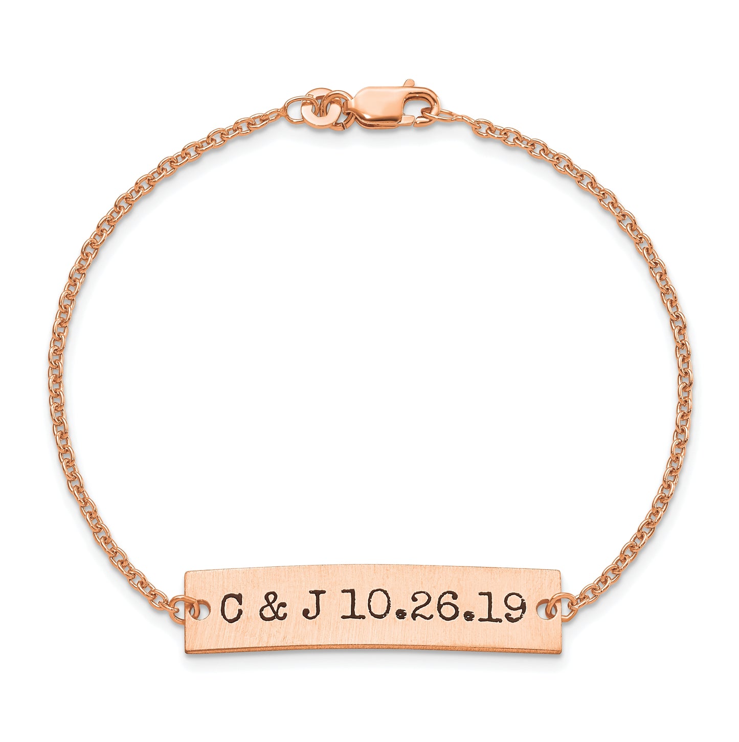 14K Rose Gold Brushed Couple's Initials and Date Enameled Bar Bracelet