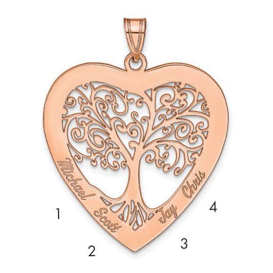 Sterling Silver Rose Gold plated Heart Family Tree Pendant
