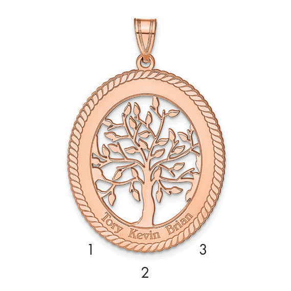 Sterling Silver Rose Gold plated Oval Family Tree Pendant