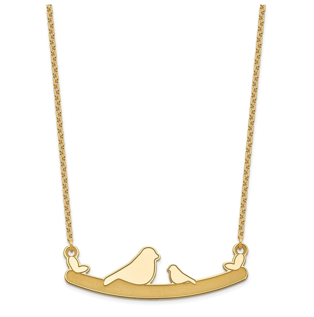 14k Yellow Or White Or Rose Gold Or Sterling Silver Mom and Baby Laser Bird Family Pendant with Chain