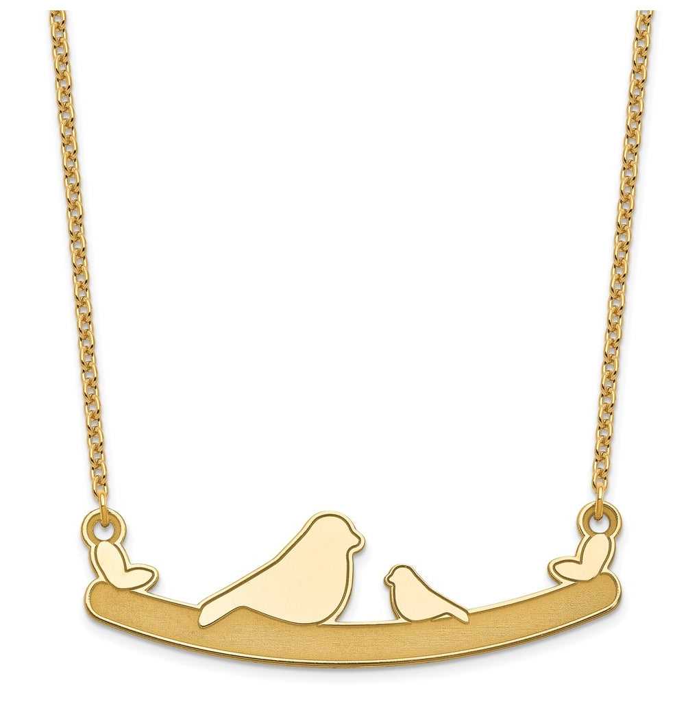 14k Yellow Or White Or Rose Gold Or Sterling Silver Mom and Baby Laser Bird Family Pendant with Chain