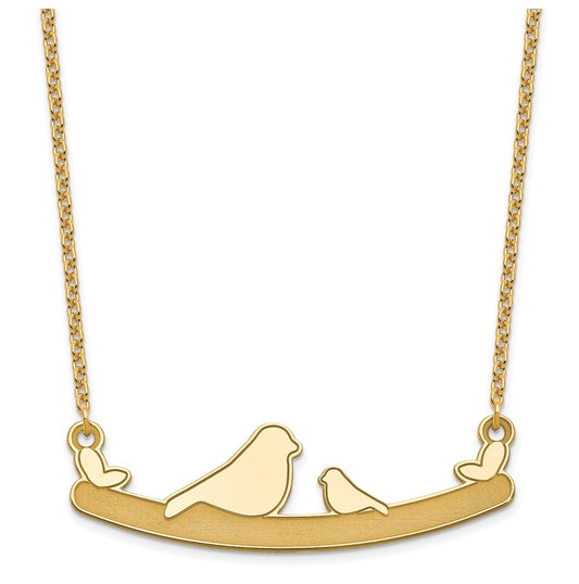 14k Yellow Or White Or Rose Gold Or Sterling Silver Mom and Baby Laser Bird Family Pendant with Chain