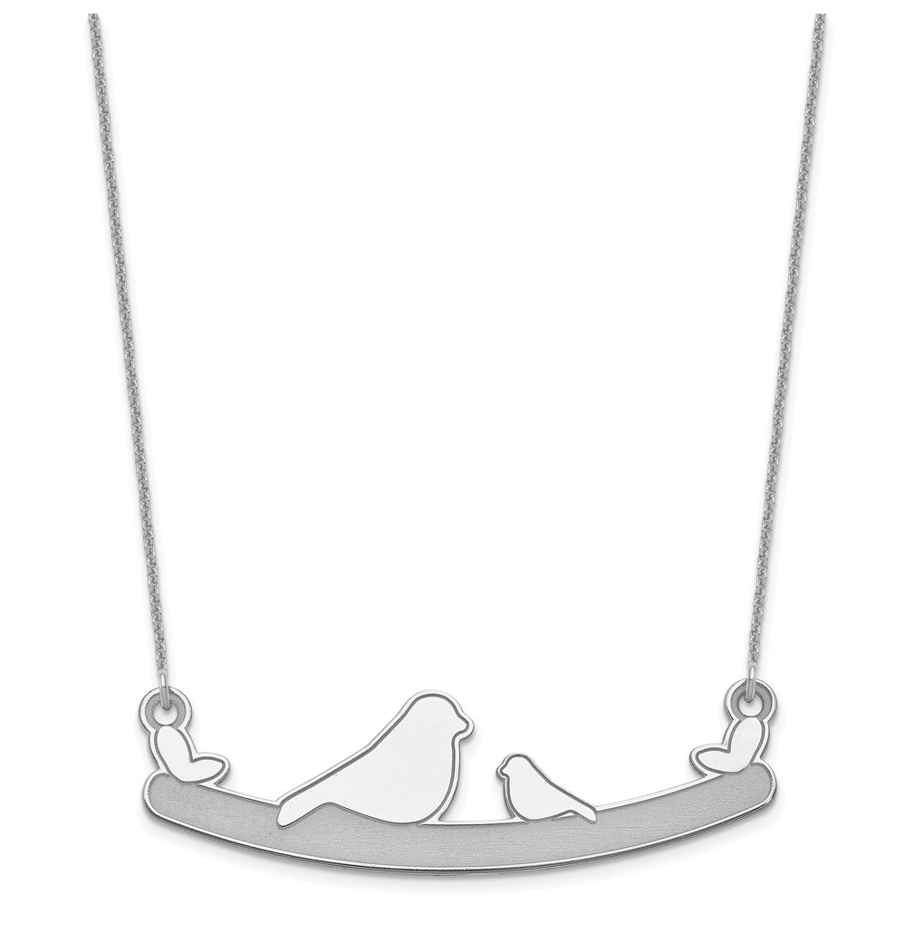 14k Yellow Or White Or Rose Gold Or Sterling Silver Mom and Baby Laser Bird Family Pendant with Chain