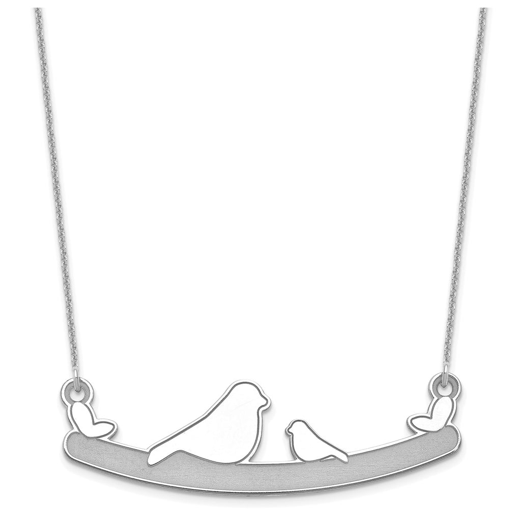 14k Yellow Or White Or Rose Gold Or Sterling Silver Mom and Baby Laser Bird Family Pendant with Chain