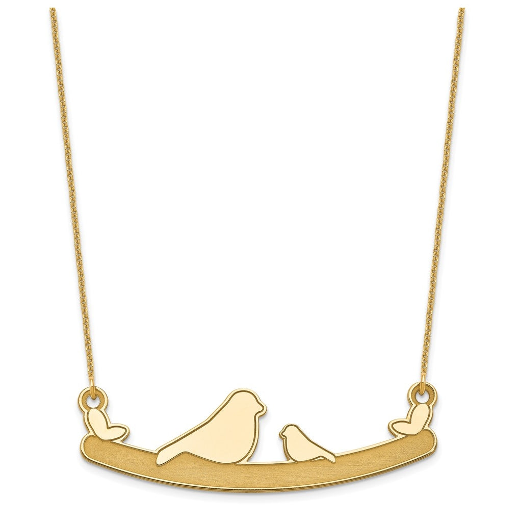 14k Yellow Or White Or Rose Gold Or Sterling Silver Mom and Baby Laser Bird Family Pendant with Chain