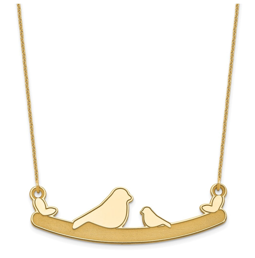 14k Yellow Or White Or Rose Gold Or Sterling Silver Mom and Baby Laser Bird Family Pendant with Chain