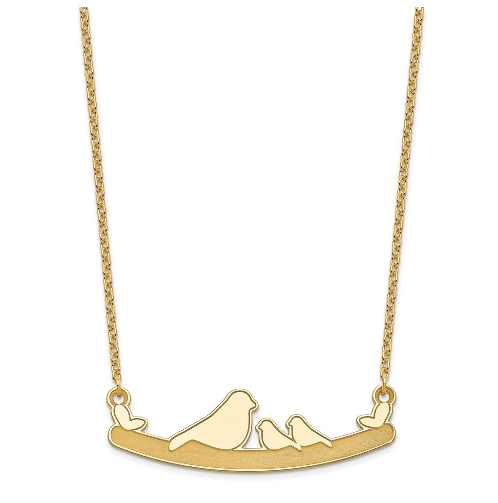 14k Yellow Or White Or Rose Gold Or Sterling Silver Mom and Baby Laser Bird Family Pendant with Chain
