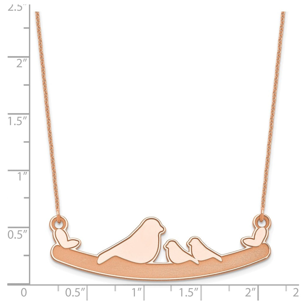 14k Yellow Or White Or Rose Gold Or Sterling Silver Mom and Baby Laser Bird Family Pendant with Chain