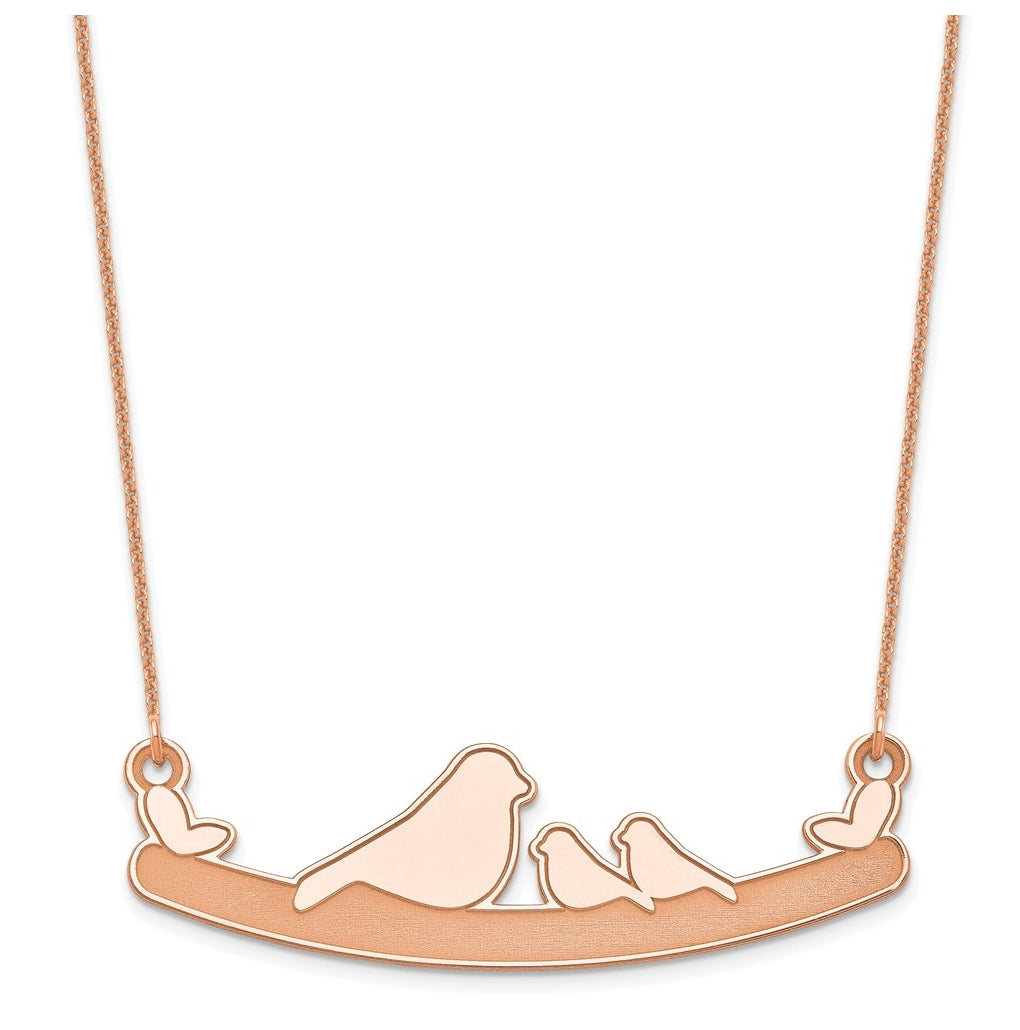 14k Yellow Or White Or Rose Gold Or Sterling Silver Mom and Baby Laser Bird Family Pendant with Chain