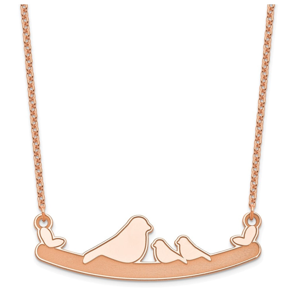 14k Yellow Or White Or Rose Gold Or Sterling Silver Mom and Baby Laser Bird Family Pendant with Chain