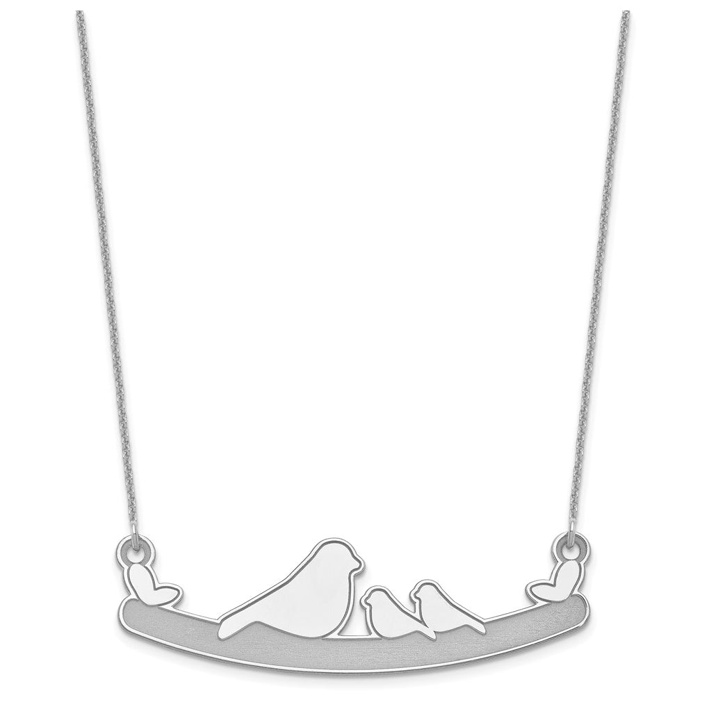 14k Yellow Or White Or Rose Gold Or Sterling Silver Mom and Baby Laser Bird Family Pendant with Chain