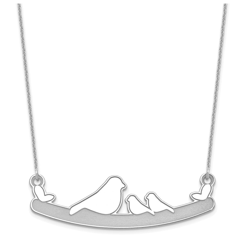 14k Yellow Or White Or Rose Gold Or Sterling Silver Mom and Baby Laser Bird Family Pendant with Chain