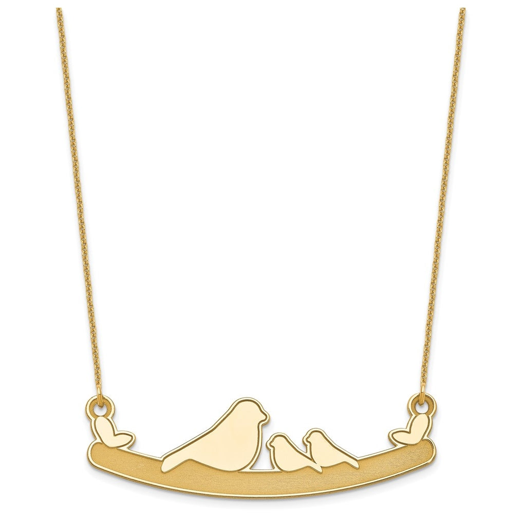 14k Yellow Or White Or Rose Gold Or Sterling Silver Mom and Baby Laser Bird Family Pendant with Chain