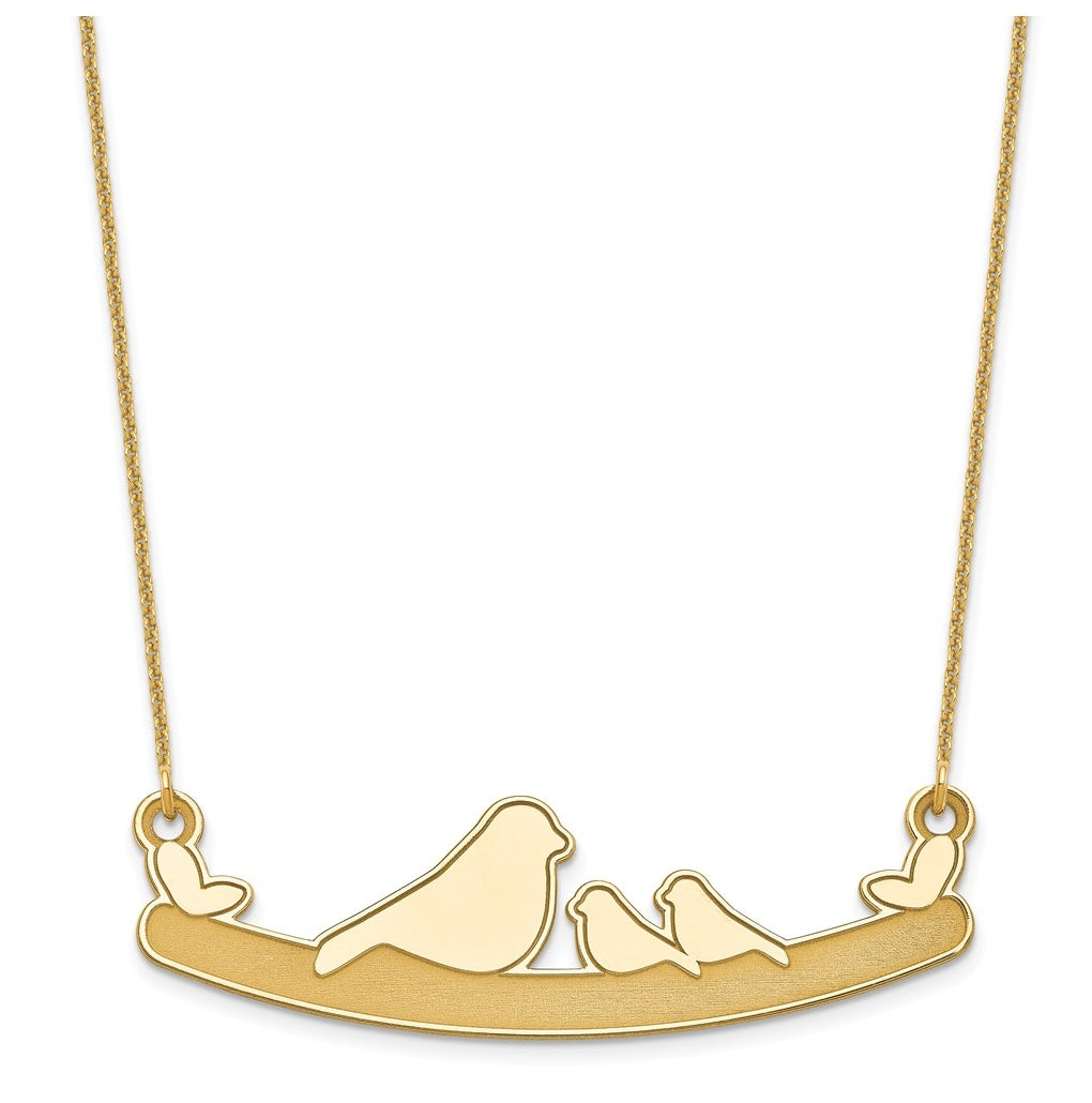 14k Yellow Or White Or Rose Gold Or Sterling Silver Mom and Baby Laser Bird Family Pendant with Chain
