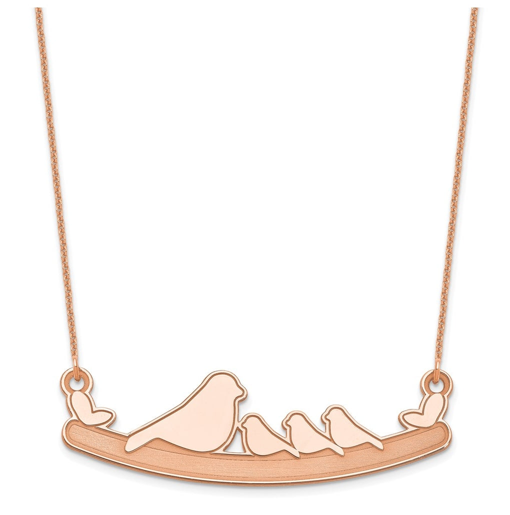 14k Yellow Or White Or Rose Gold Or Sterling Silver Mom and Baby Laser Bird Family Pendant with Chain
