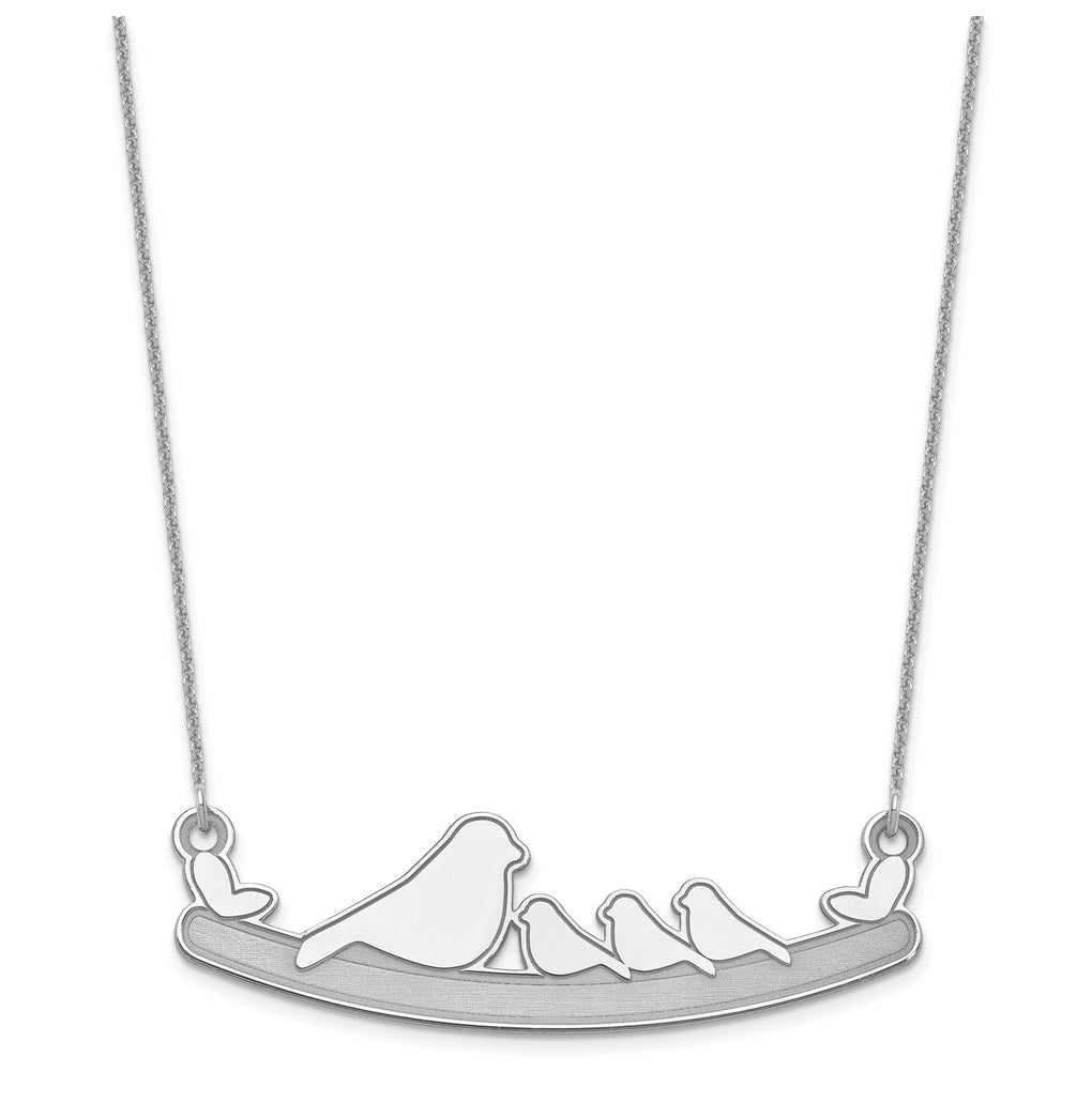 14k Yellow Or White Or Rose Gold Or Sterling Silver Mom and Baby Laser Bird Family Pendant with Chain