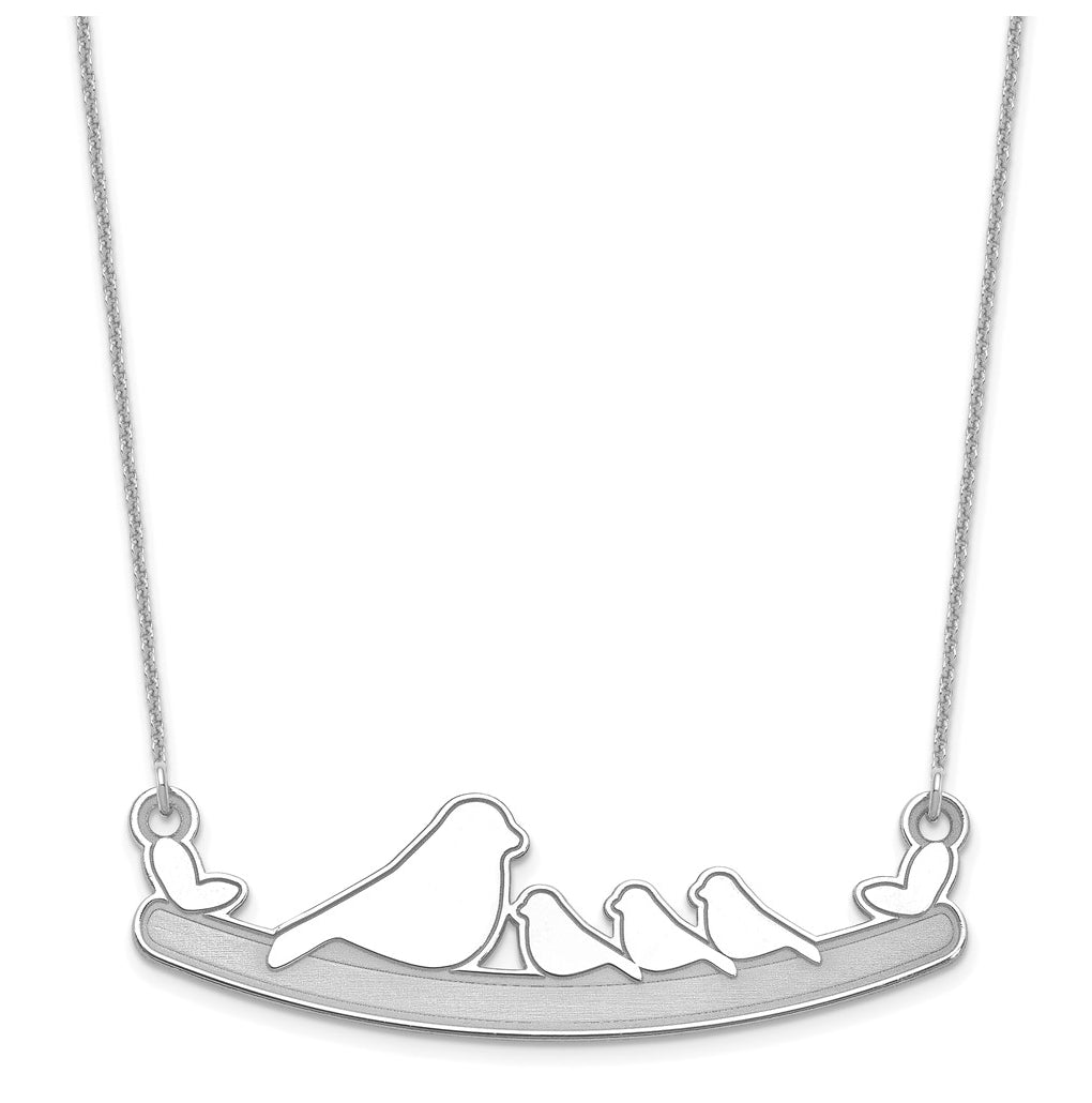14k Yellow Or White Or Rose Gold Or Sterling Silver Mom and Baby Laser Bird Family Pendant with Chain