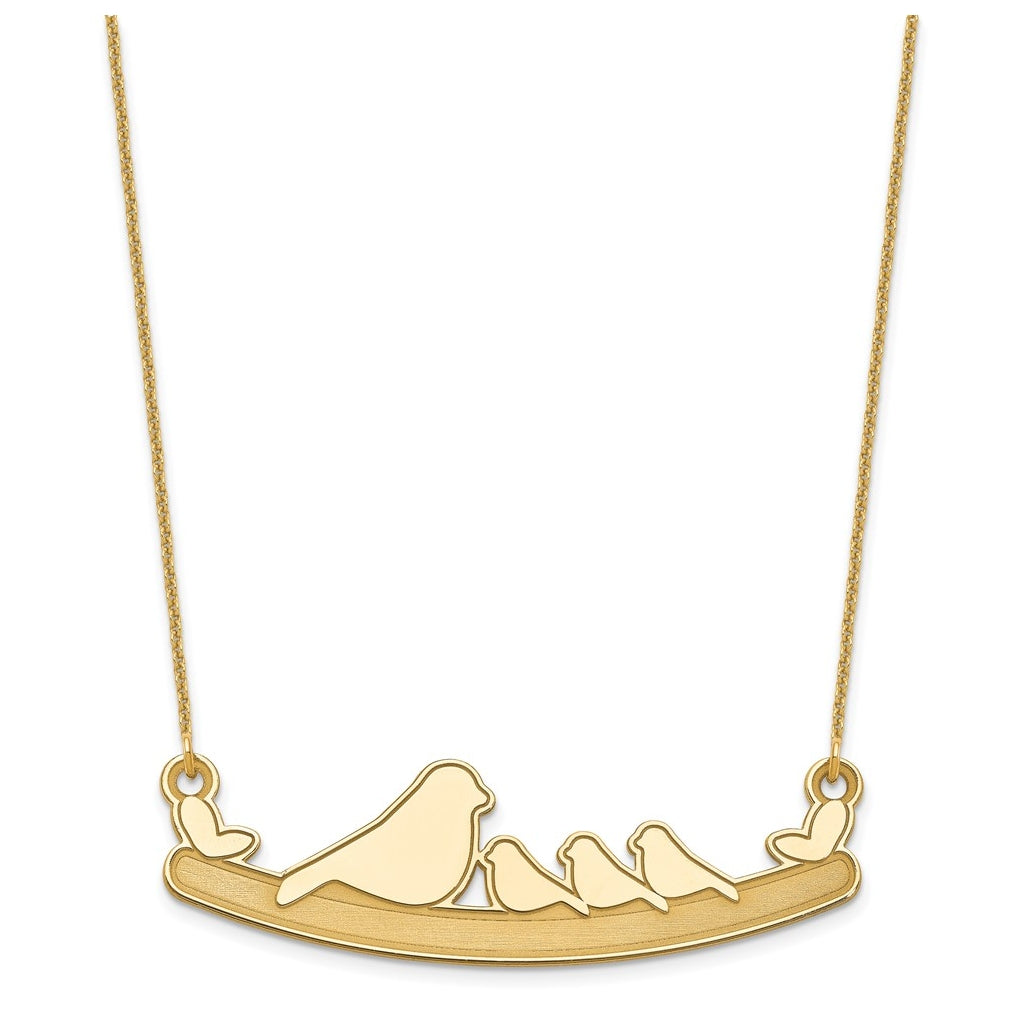 14k Yellow Or White Or Rose Gold Or Sterling Silver Mom and Baby Laser Bird Family Pendant with Chain