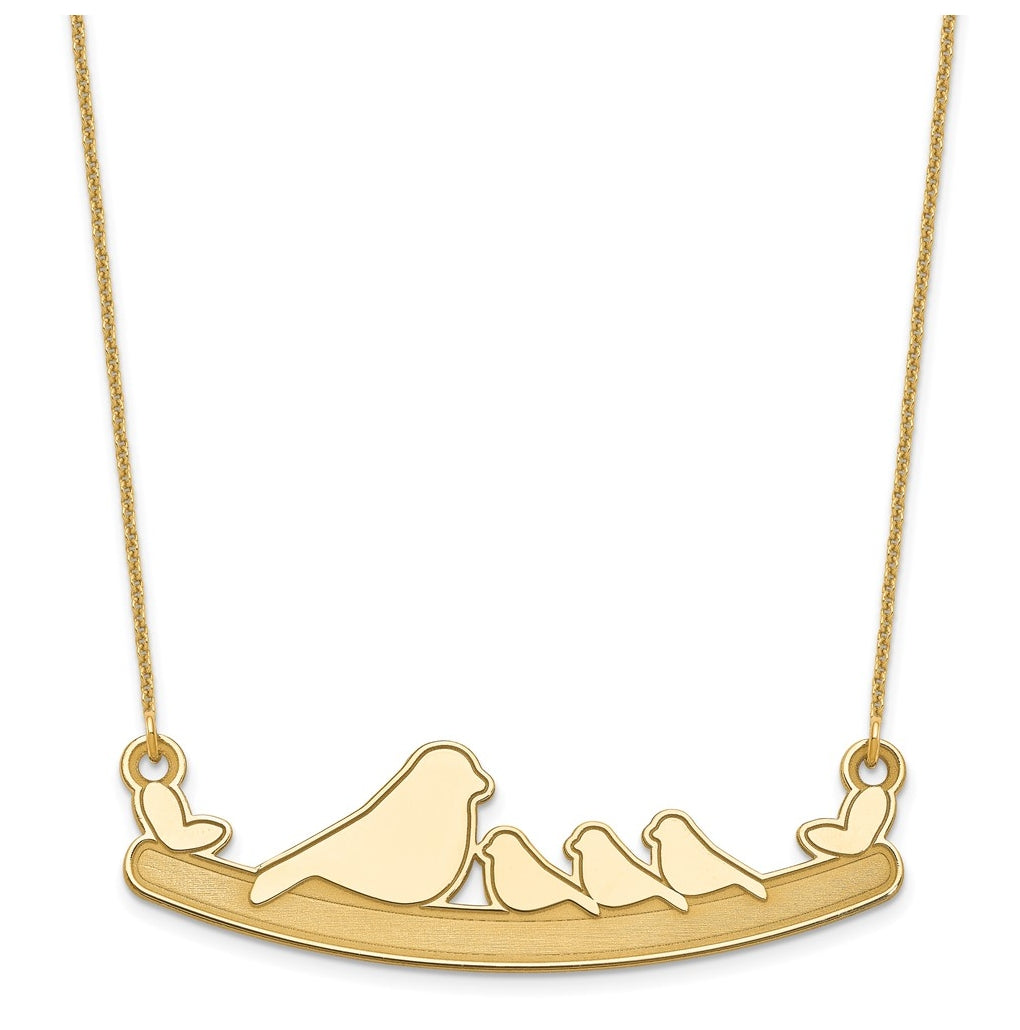 14k Yellow Or White Or Rose Gold Or Sterling Silver Mom and Baby Laser Bird Family Pendant with Chain