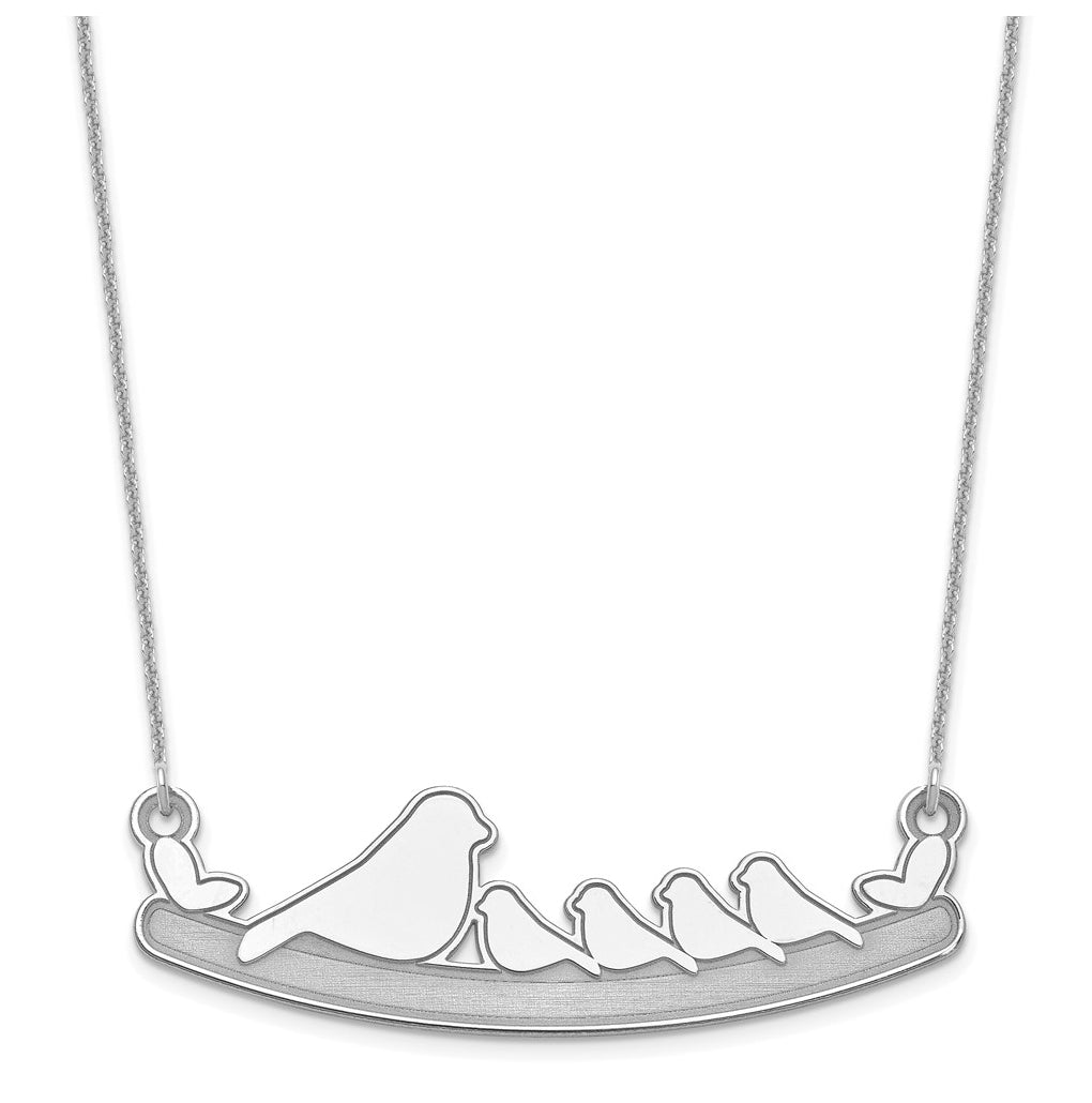 14k Yellow Or White Or Rose Gold Or Sterling Silver Mom and Baby Laser Bird Family Pendant with Chain