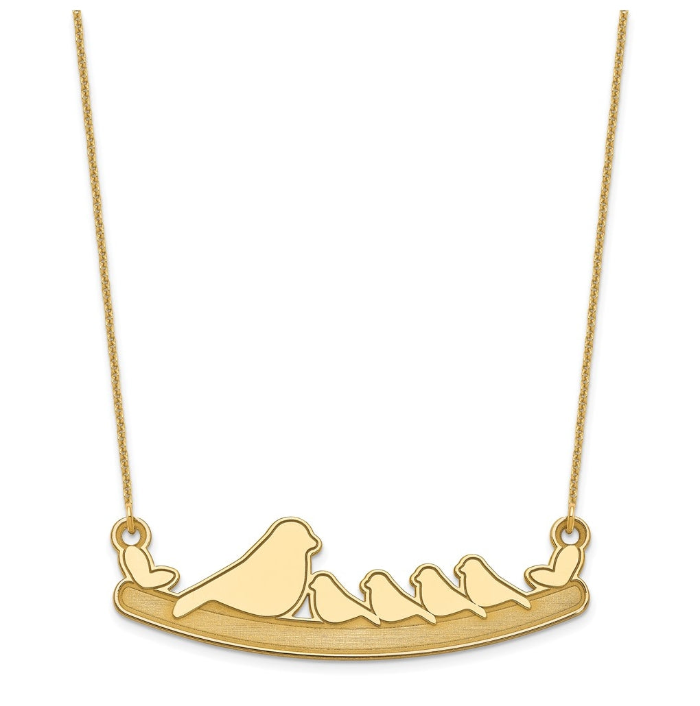 14k Yellow Or White Or Rose Gold Or Sterling Silver Mom and Baby Laser Bird Family Pendant with Chain