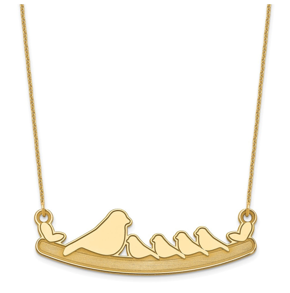 14k Yellow Or White Or Rose Gold Or Sterling Silver Mom and Baby Laser Bird Family Pendant with Chain