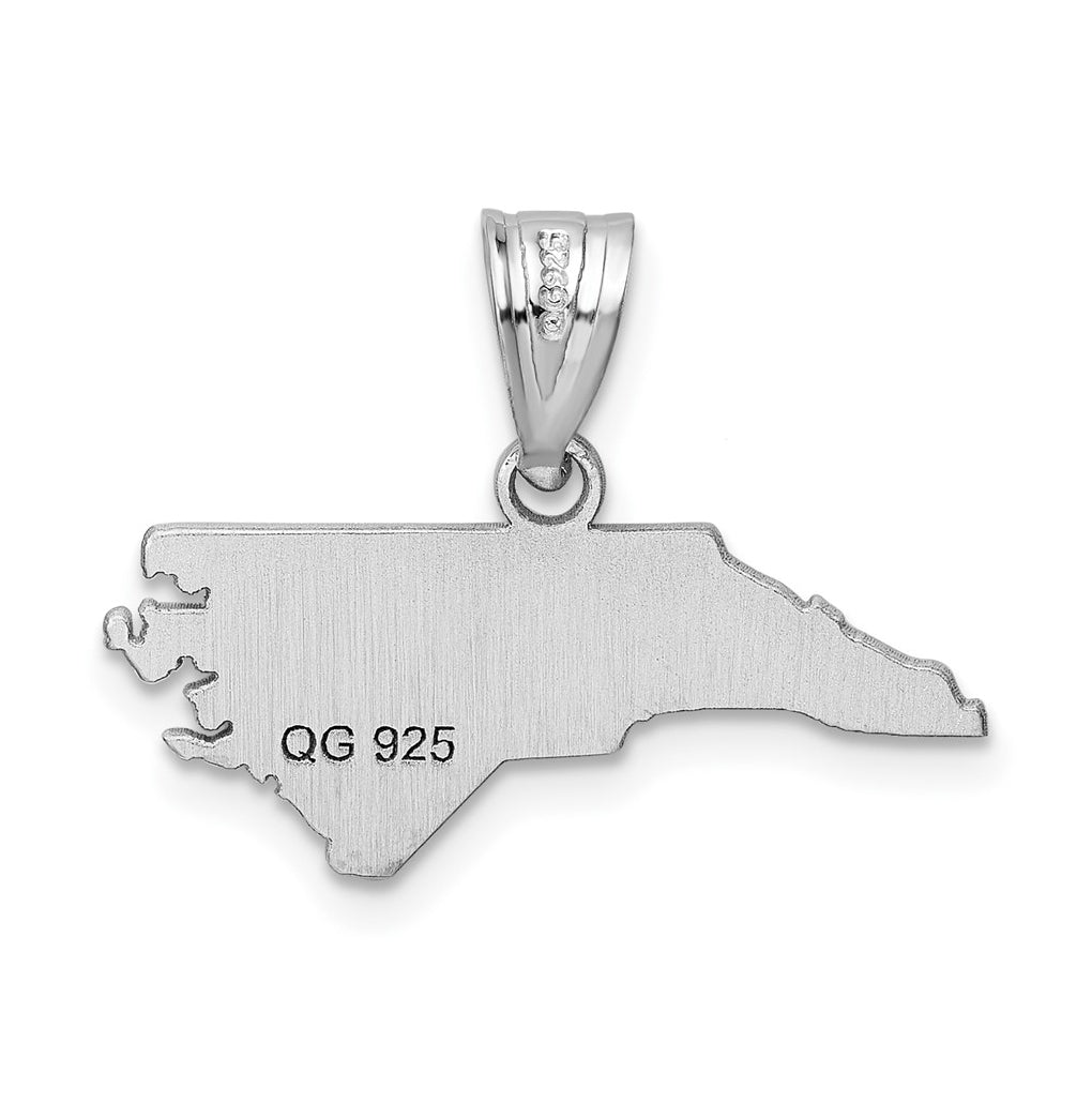 Sterling Silver Rhodium Plated North Carolina State Pendant