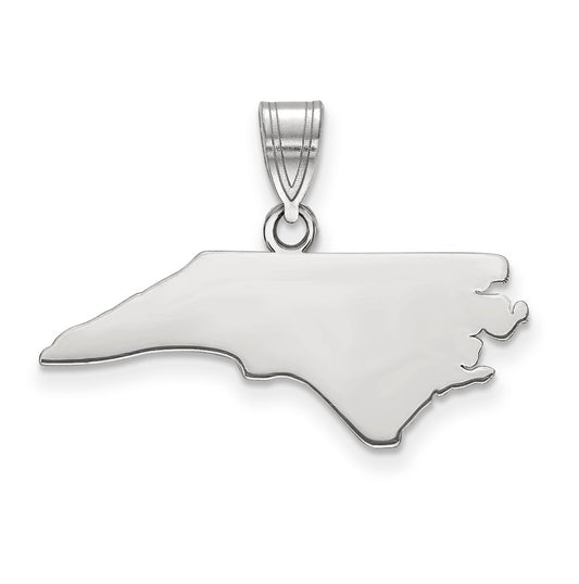 Sterling Silver Rhodium Plated North Carolina State Pendant