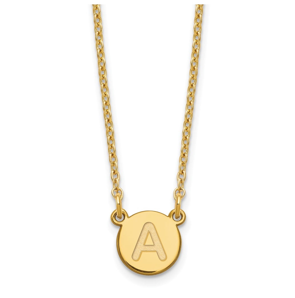Sterling Silver Gold plated Tiny Circle Block Letter A Initial Necklace