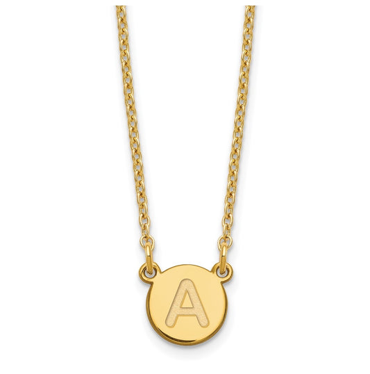 Sterling Silver Gold plated Tiny Circle Block Letter A Initial Necklace